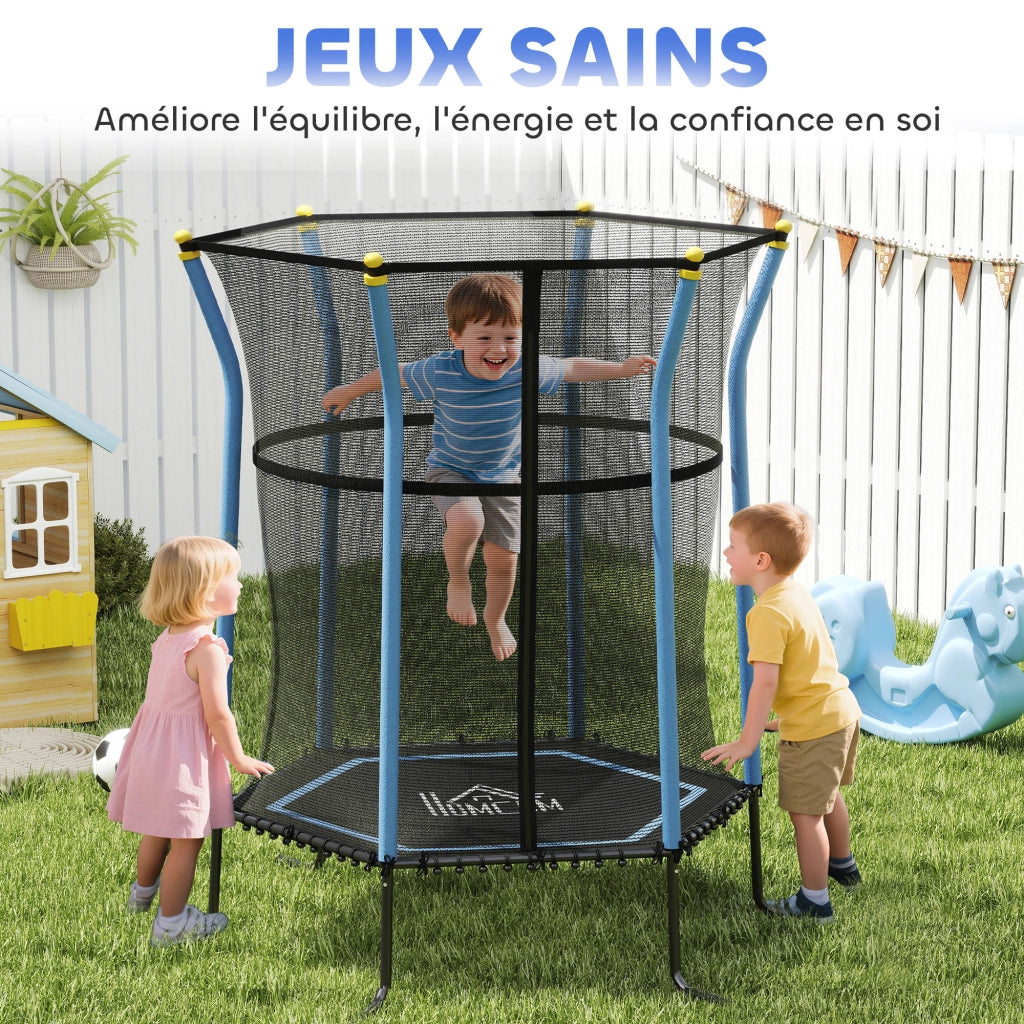 Trampolino per Bambini con Rete di Sicurezza ¨C Minimal ¨C Blu Nero ?163x190cm
