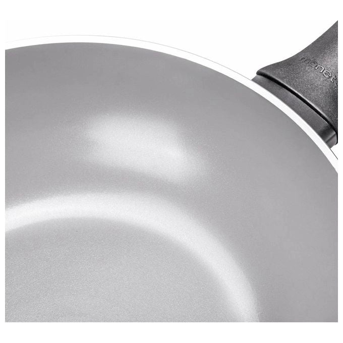 Moneta 0000994328 Melodia Wok 28 cm con Rivestimento Antiaderente Naturale Finegres Senza PTFE PFAS PFOA Nichel Adatto a Tutti i Piani Cottura Inclusa Induzione colore Nero Grigio