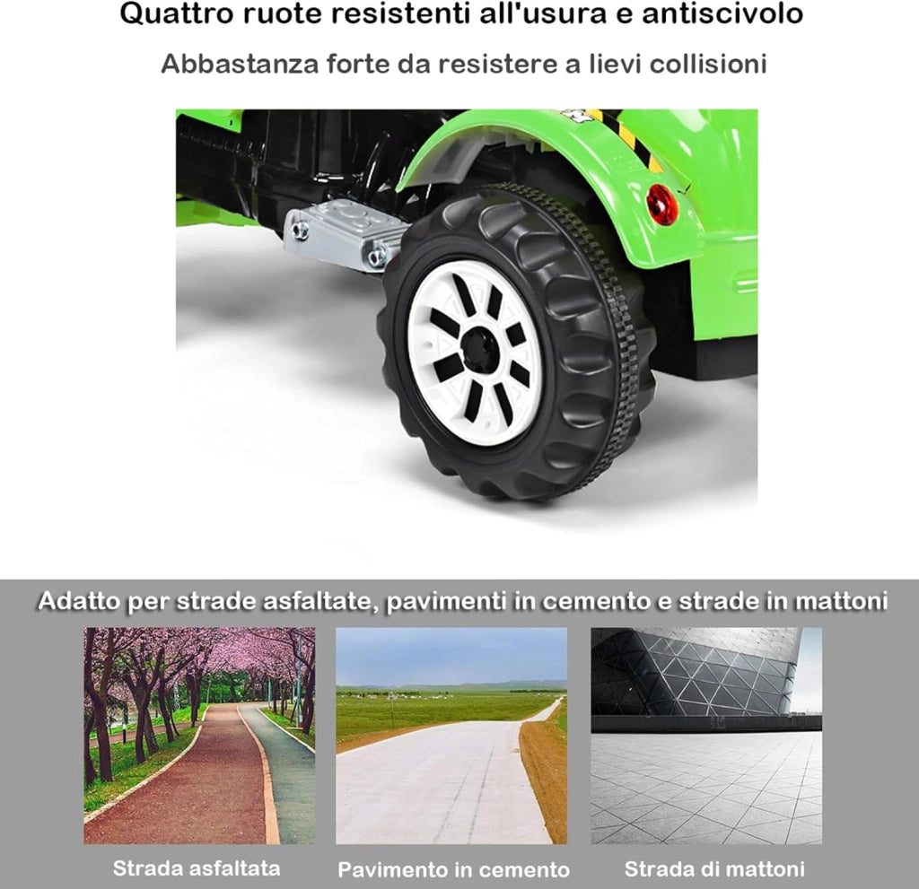 12V Veicolo di Ingegneria per Bambini, Macchina Giocattolo Grande, Escavatore Alimentato con 2 Velocità per Bambini 3-8 Anni, 149x62x74 cm (Verde)