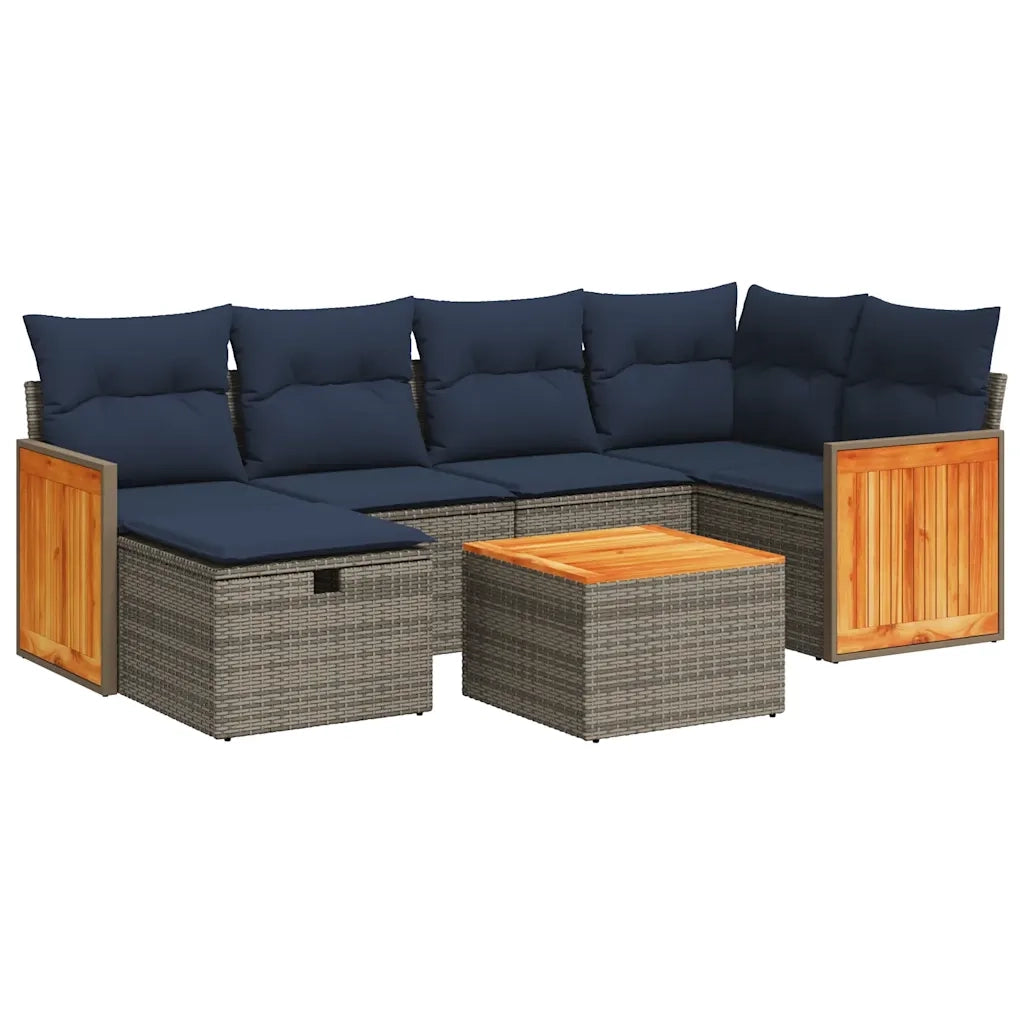 Set Divani da Giardino 7 pz con Cuscini Grigio in Polyrattan 3326037