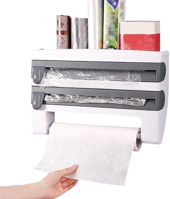 Organizzatore multifunzionale per la cucina 4 in 1 - Tagliatore - Copertura per superfici - Organizzatore per spezie - Montaggio a muro - Materiale ABS