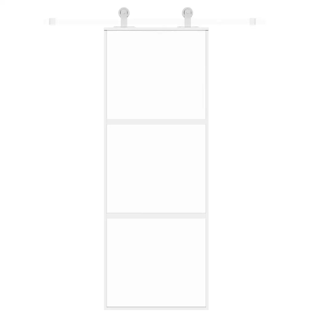 Porta Scorrevole Bianca 76x205 cm Vetro Temperato e Alluminio 155204