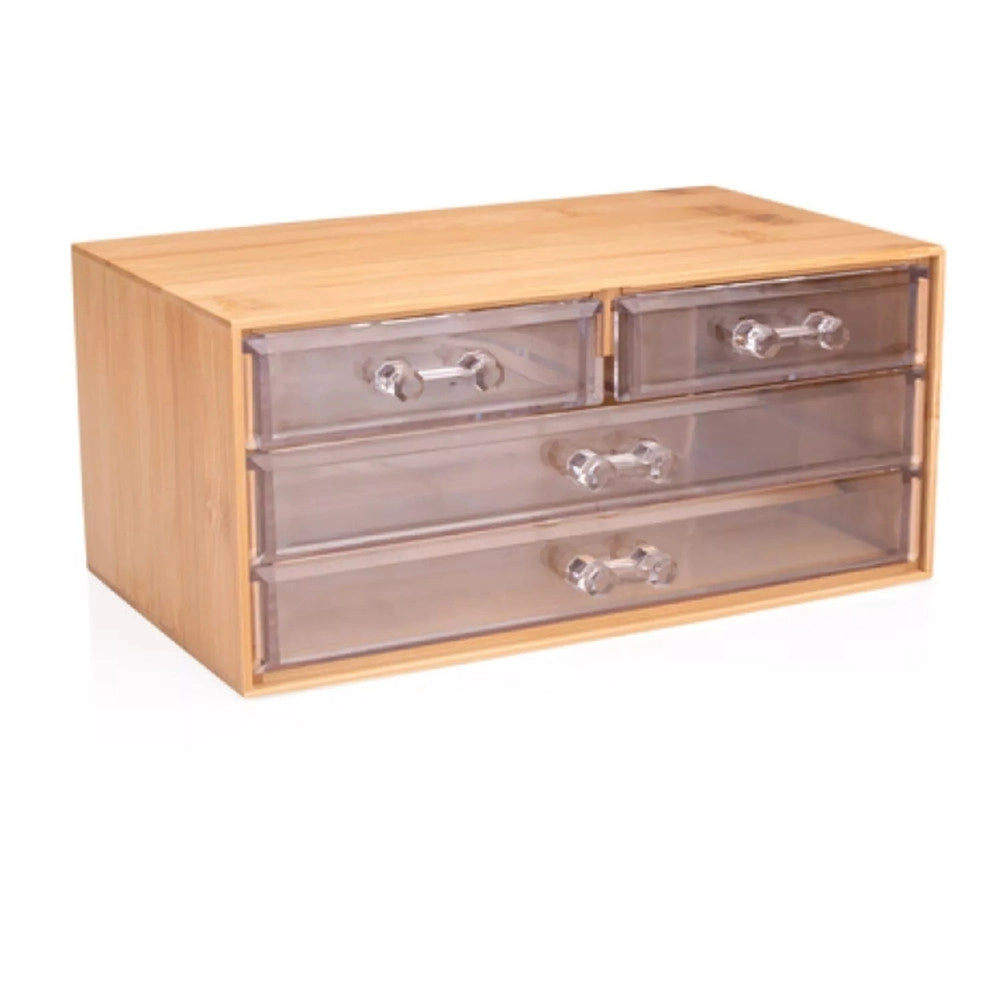 Trade Shop - Porta Gioielli Cosmetici Con 4 Cassetti Organizzatore Casa In Legno 24.3x15.3x11cm 10832 -