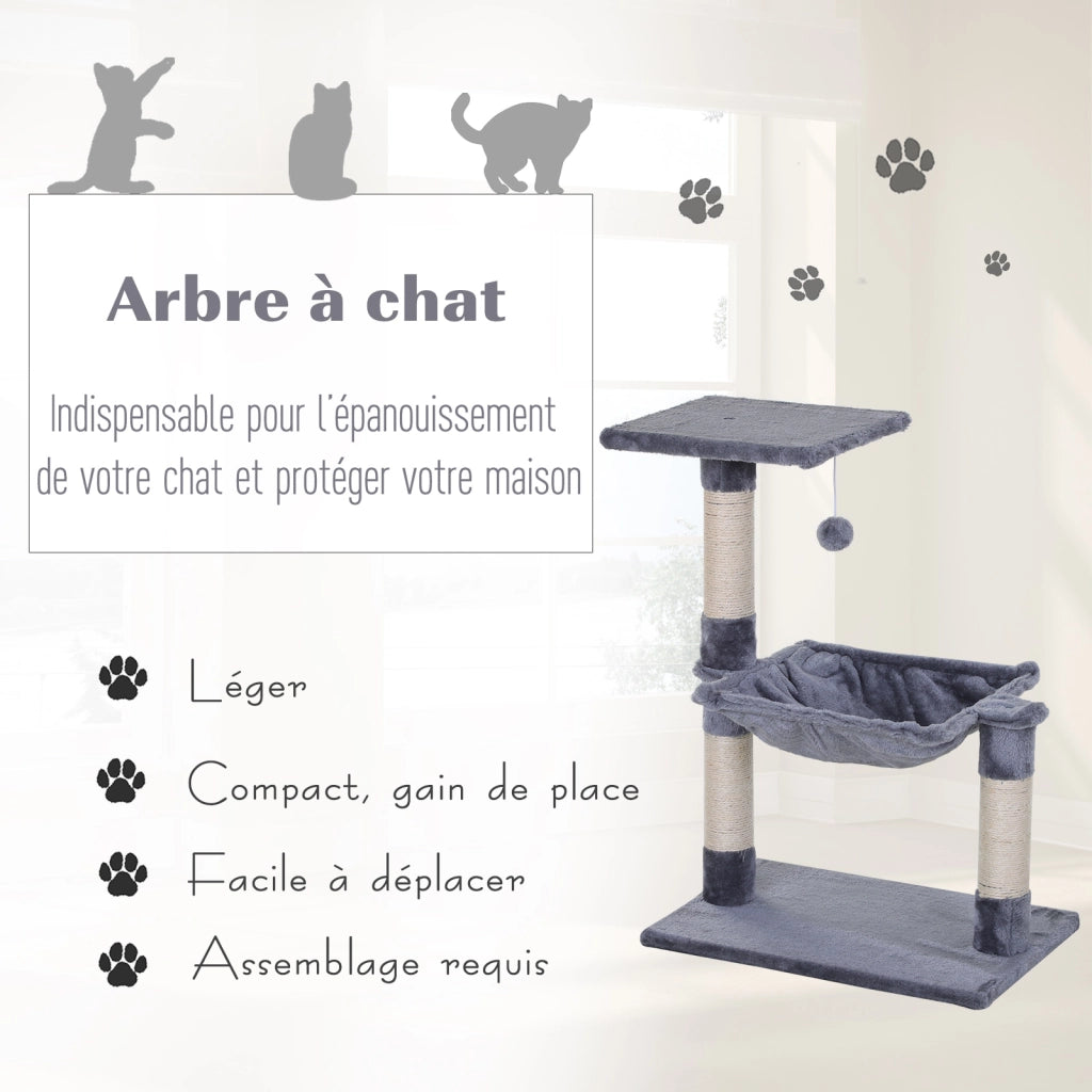 Arbre ¨¤ chat con 3 griffoirs, plateforme, hamac e boule ¨C Minimal ¨C grigio, 50x36x70 cm