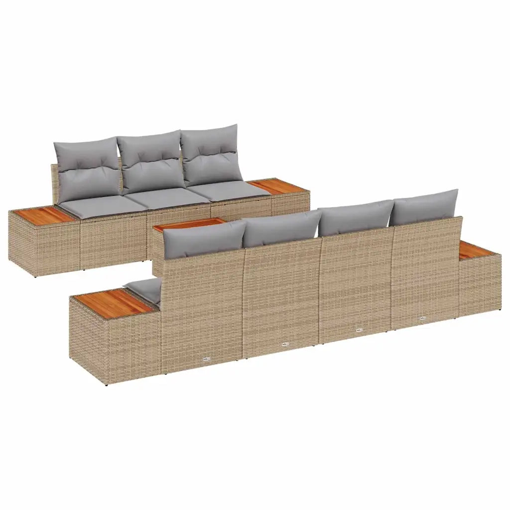 Set Divano da Giardino con cuscino 8 pcs Beige Poly Rattan