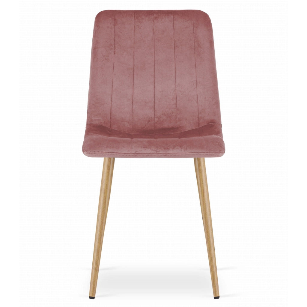 Sedia LAVA in velluto rosa con gambe effetto legno