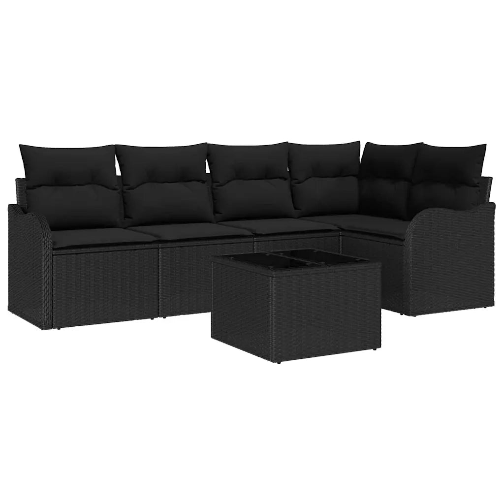 Set Divano da Giardino Nero polyrattan