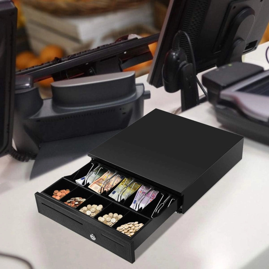 Cassetto Portasoldi, Cassetto Porta contanti, Cassetto per Registratore di Cassa, 5 scomparti per Monete e 5 scomparti per Banconote, 40,5x42x10cm