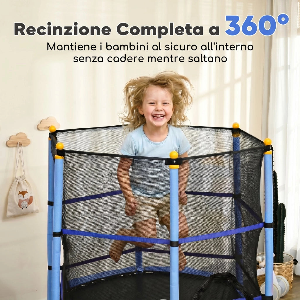 Trampolino per Bambini con Rete di Sicurezza ¨C Minimal ¨C Blu ?1.6x1.9 m