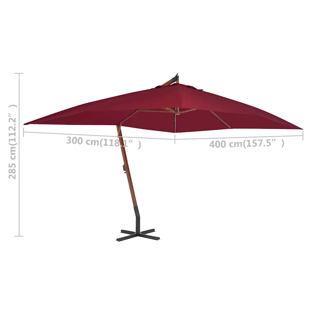 Ombrello | Parasolne a Sbalzo con Palo in Legno 400x300 cm Rosso Bordeaux
