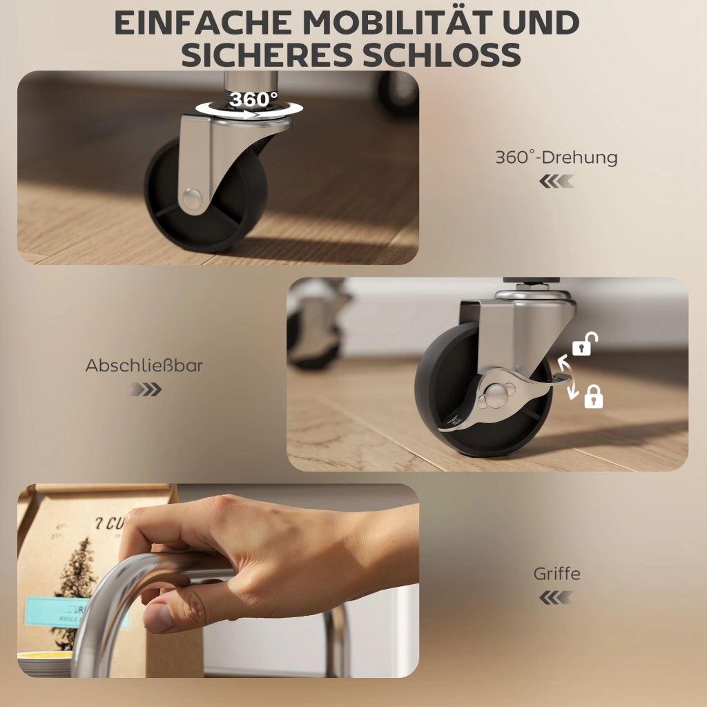 Carrello per cucina con 4 piani e ripiani regolabili ¨C Minimal ¨C Argento 60x35x100 cm