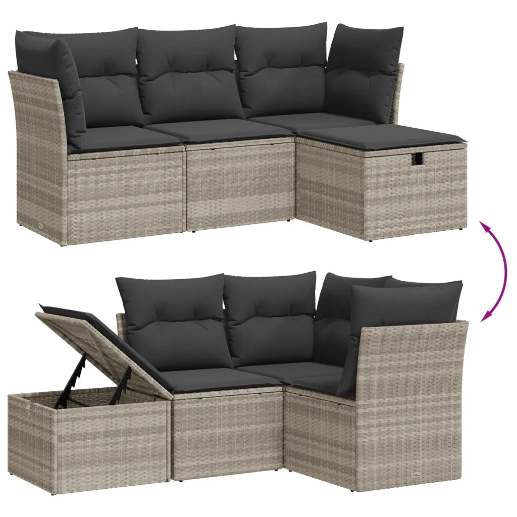 Set Divano da Giardino 4pz con Cuscini Grigio Chiaro Polyrattan 3263448