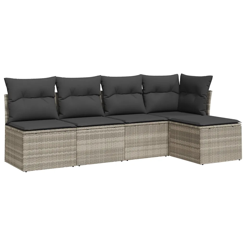 Set Divano da Giardino 5pz | Set Salotto da Giardino con Cuscini Grigio Chiaro Polyrattan