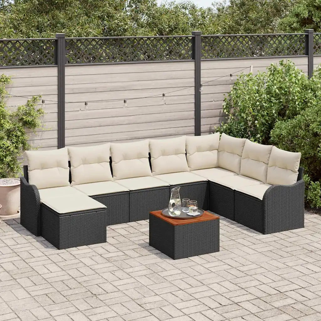 Set Divano da Giardino con cuscino 9 pcs Nero polyrattan 3347488