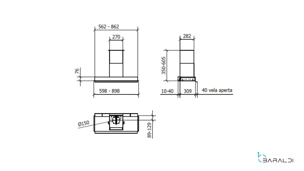 CAPPA PROFILE CITY INCASSO cm 86 - Inox -700 m3/h
