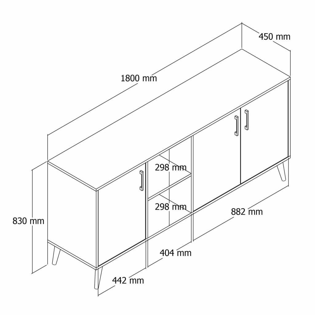 Madia Vardah, Credenza 3 Ripiani, 180x45x80h cm Marrone Quercia