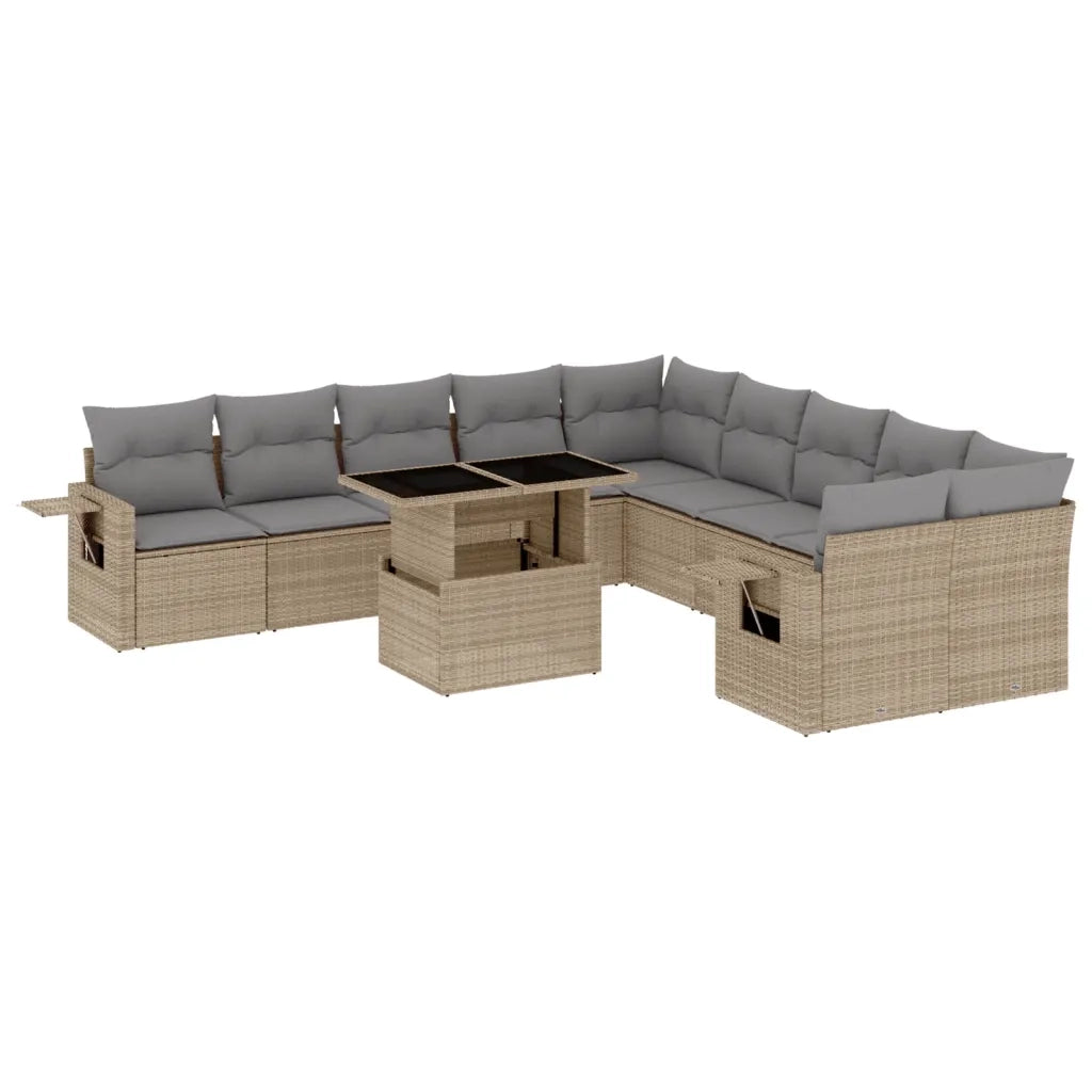 Set Divani da Giardino 11 pz con Cuscini Beige in Polyrattan 3268169