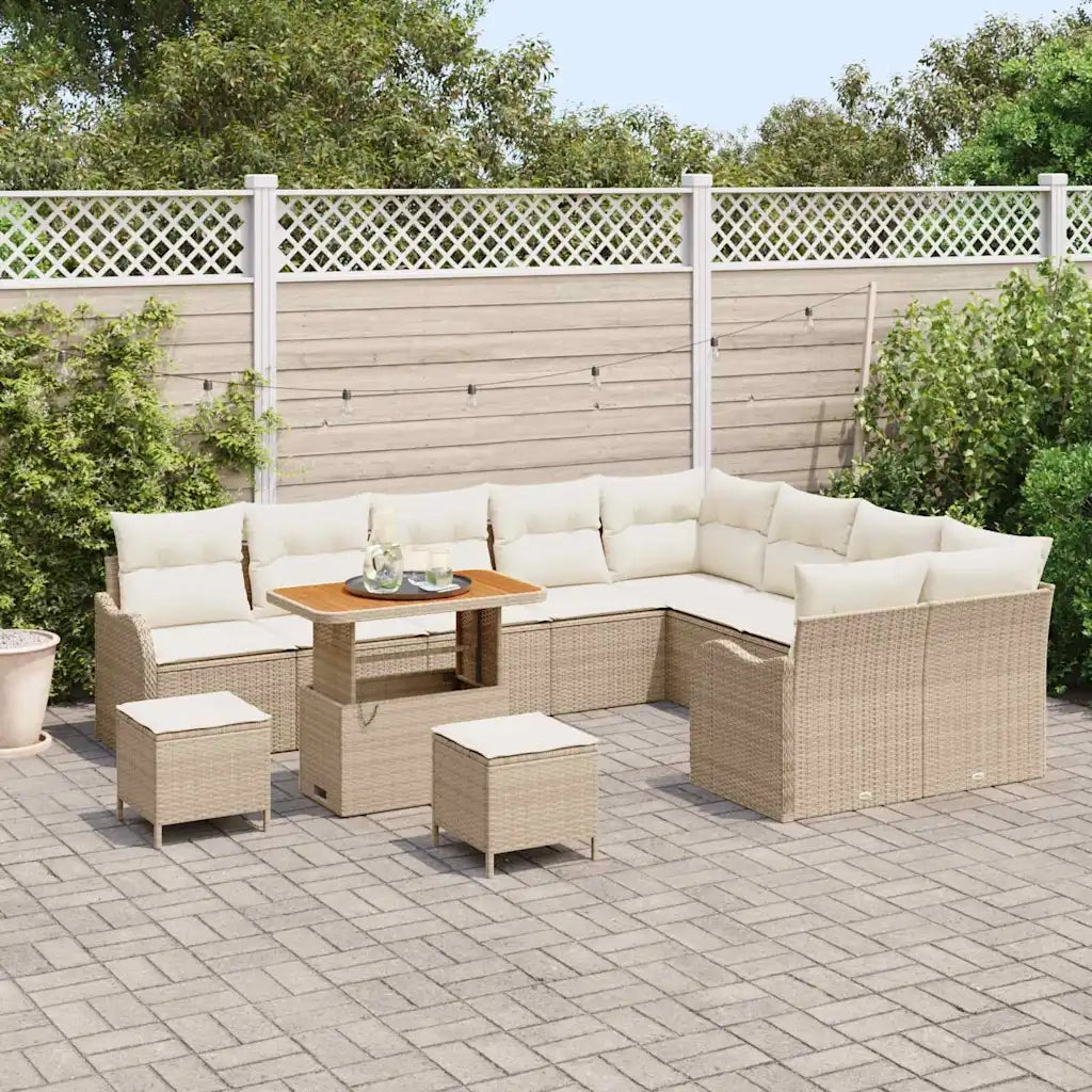 Set Divano da Giardino con cuscino 12 pcs Beige polyrattan
