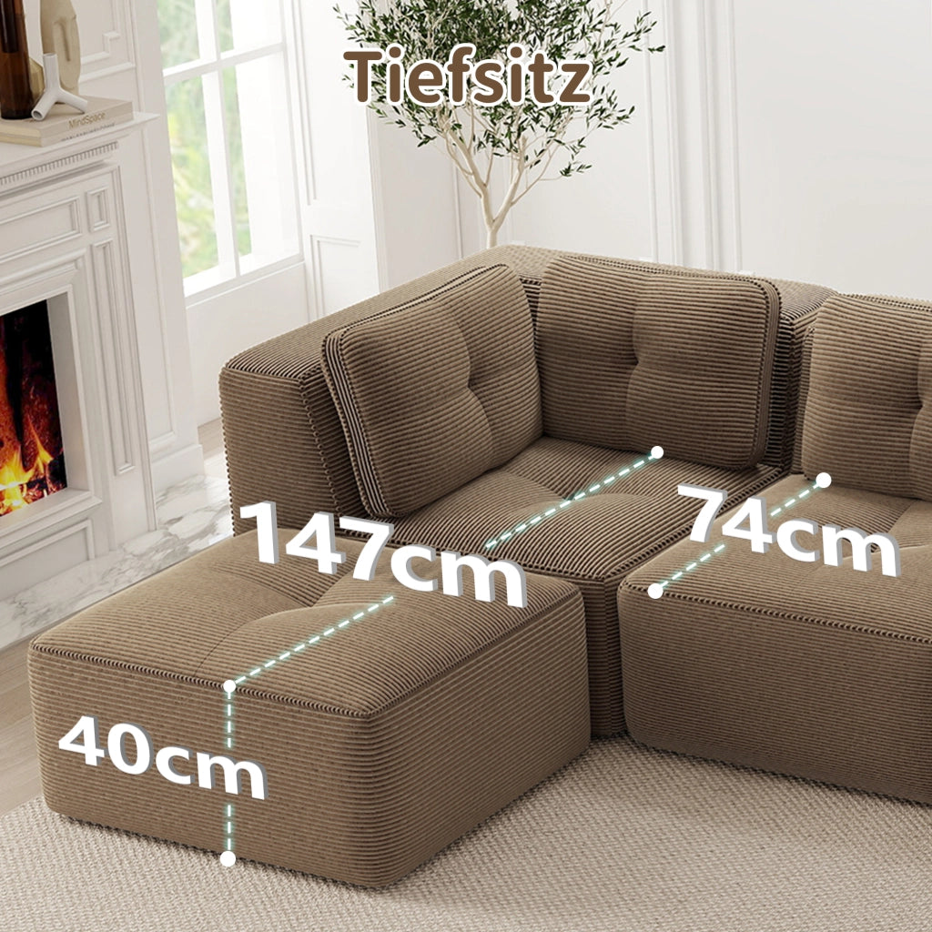 Divano letto angolare modulare a U con dormeuse, estraibile ¨C MINIMAL ¨C marrone