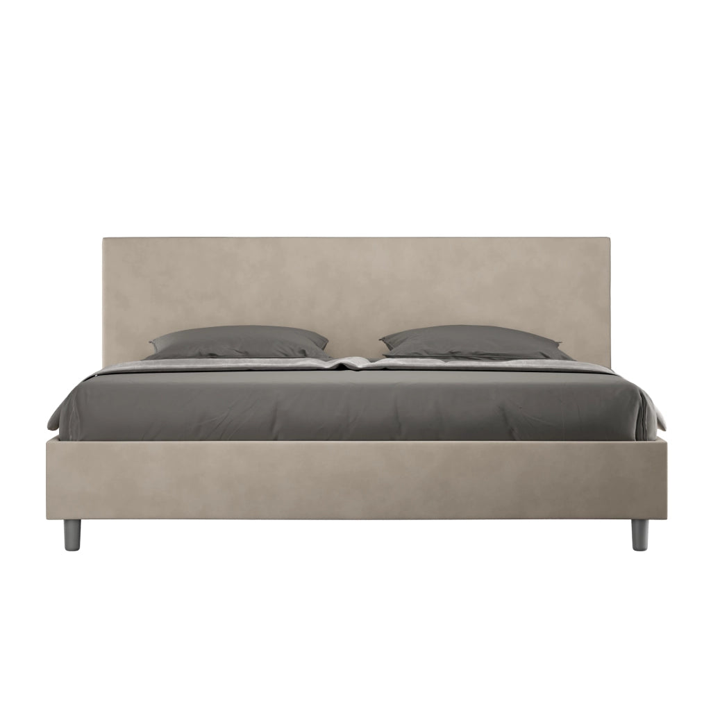 BS COM Letto con rete imbottito 180x210 microfibra sabbia