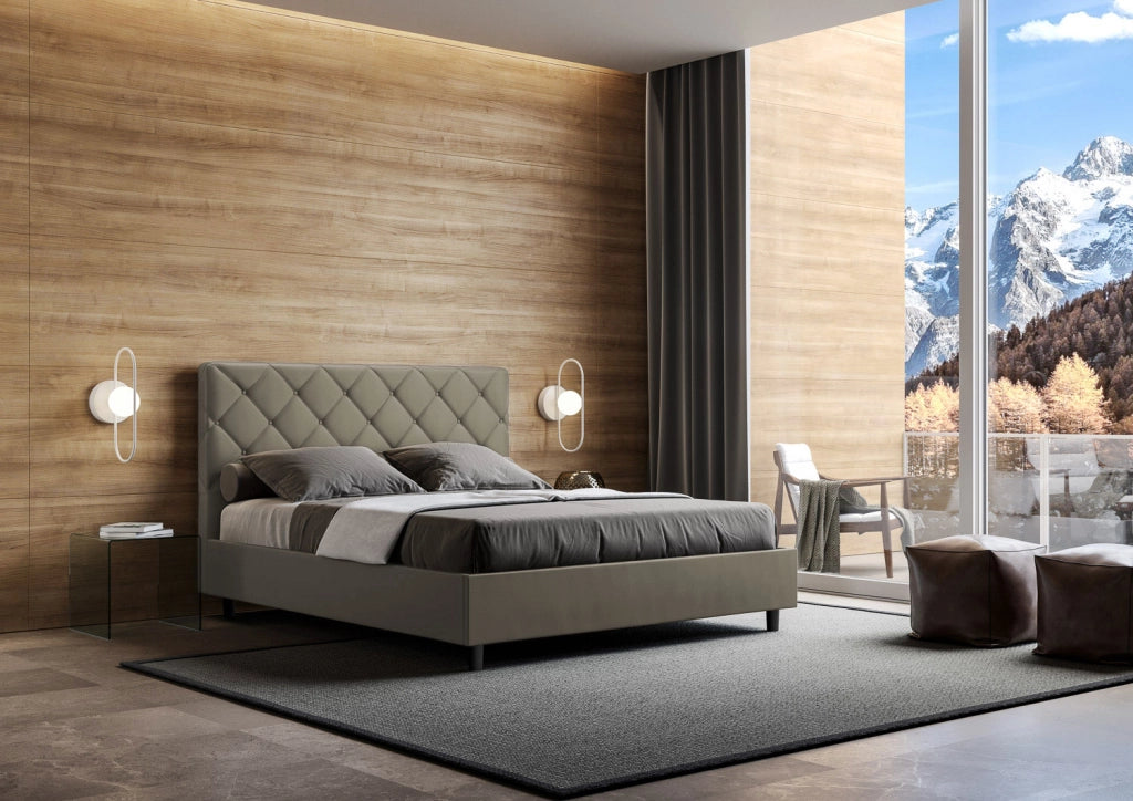 BS COM Letto matrimoniale senza rete imbottito 160x190 similpelle cappuccino