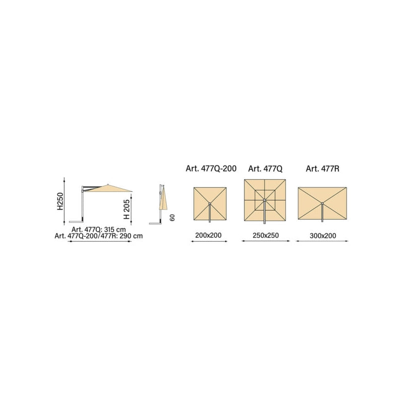 Ombrellone a palo laterale Trend Wood Q250x250 cm Made in Italy - Melange cenere