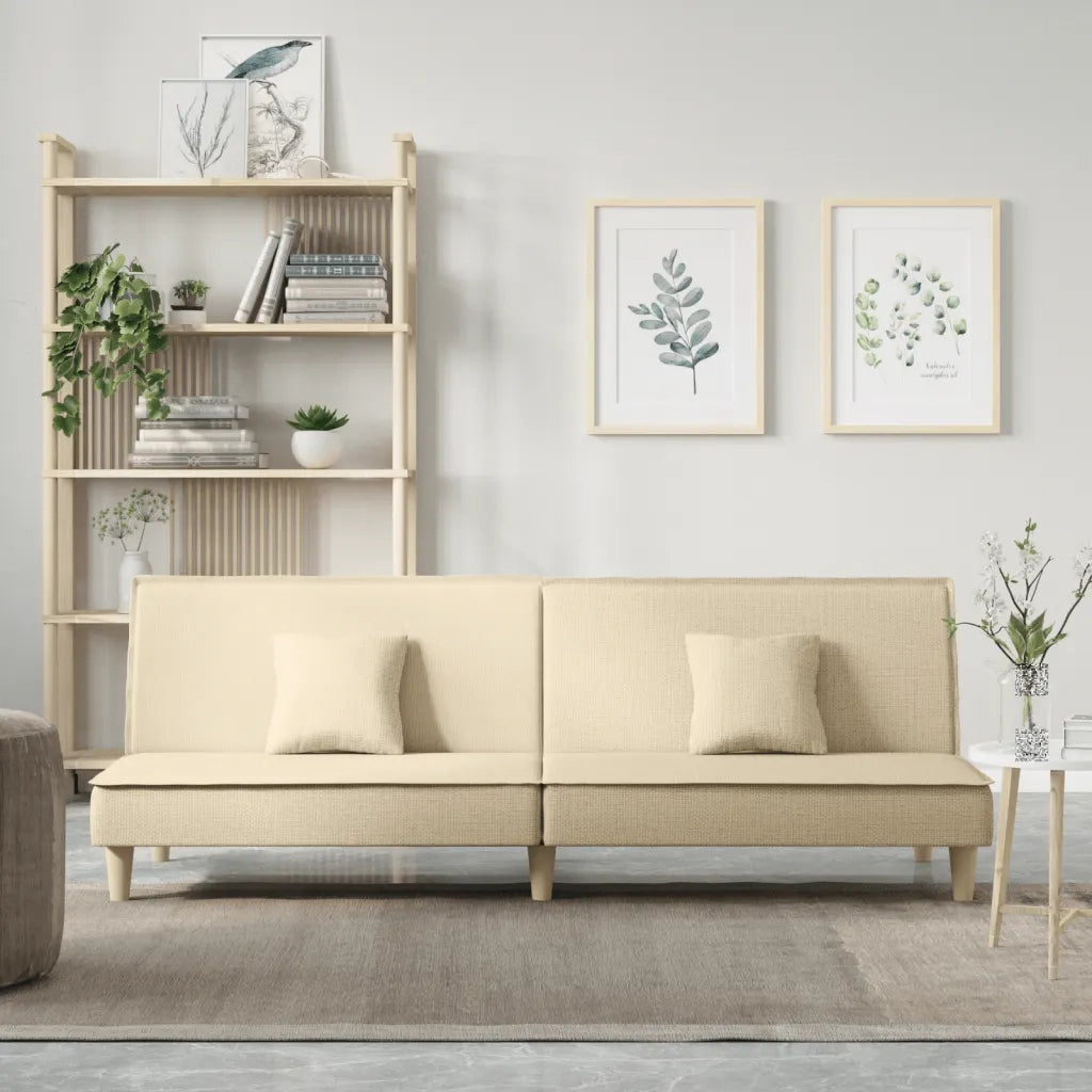 Divano Letto Crema in Tessuto 351903