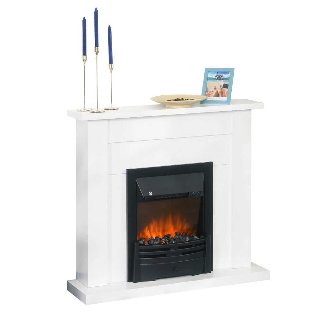 Camino Elettrico Decorativo ¨C Xylo ¨C 2 Livelli di Calore con Timer e Fiamma Regolabile 102x30x95cm Bianco
