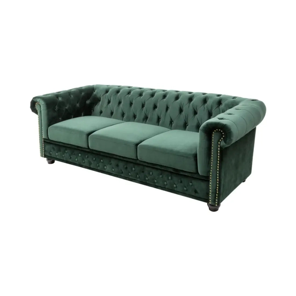 Divano dritto EDGAR – Verde smeraldo – 3 posti – Velluto stile barocco