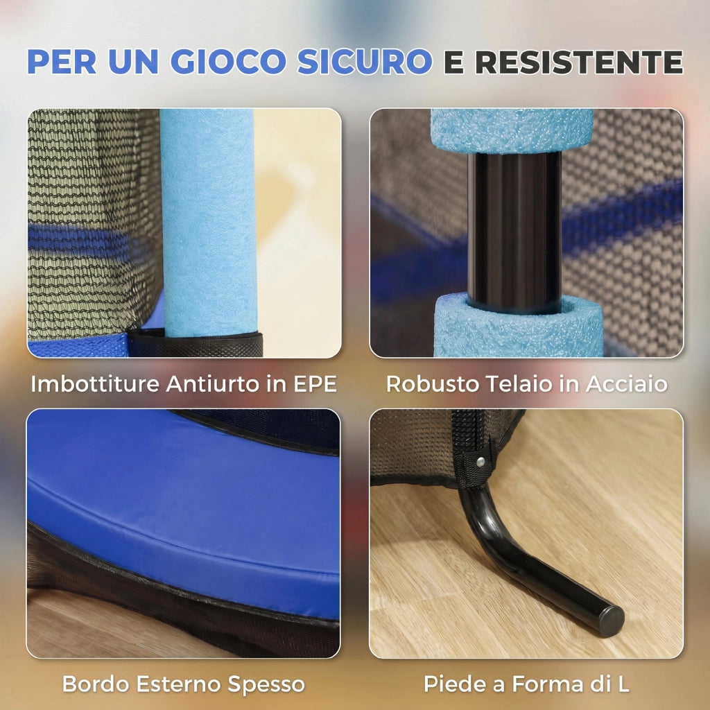 Trampolino per Bambini con Rete di Sicurezza ¨C Minimal ¨C Blu ?1.6x1.9 m