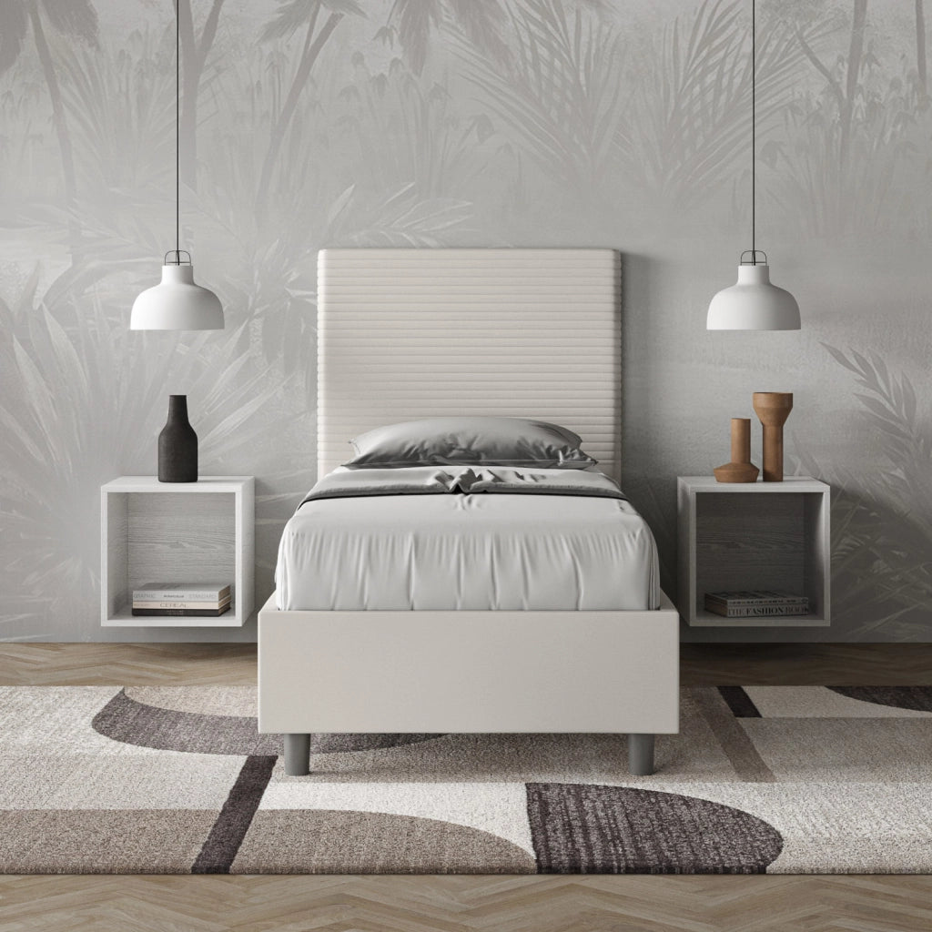 BS COM Letto singolo senza rete imbottito 80x200 similpelle bianco