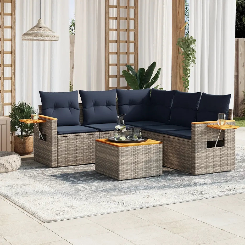 Set Divani da Giardino 6 pz con Cuscini Grigio in Polyrattan 3226810