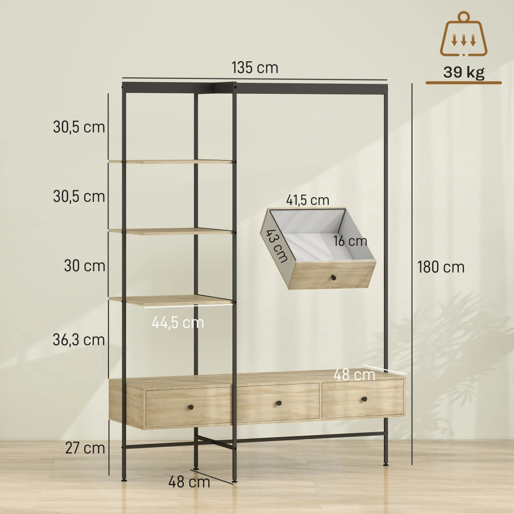 Armadio a colonna con ripiani, cassetti e appendiabiti ¨C Minimal ¨C 180x40x180 cm