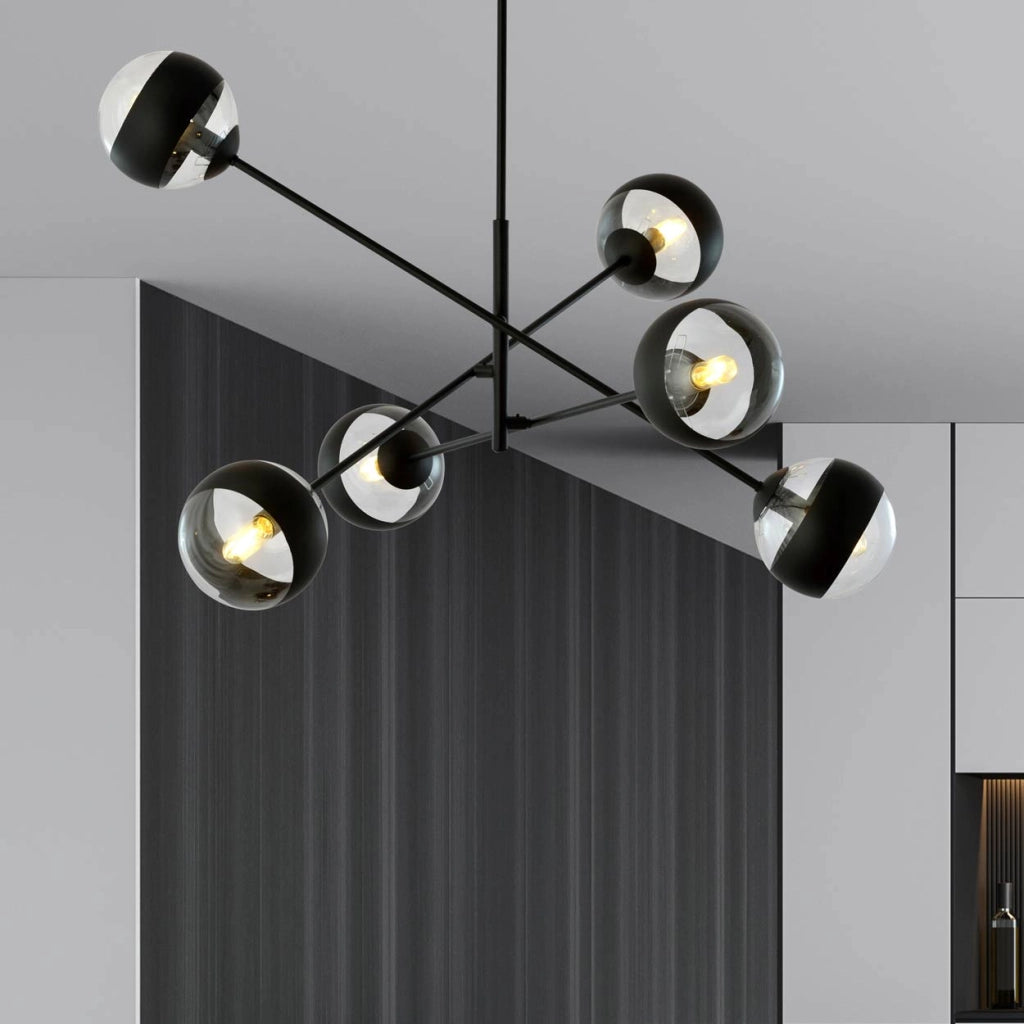 Lampadario Emibig Linear 6 luci E14 nero/vetro 102cm