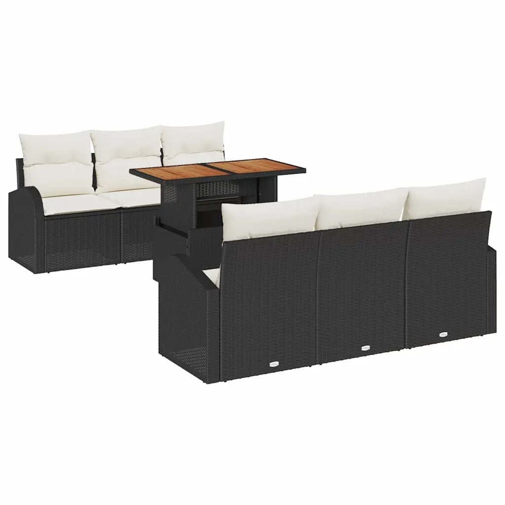 Set Divano da Giardino con cuscino 7 pcs Nero e crema 3349529