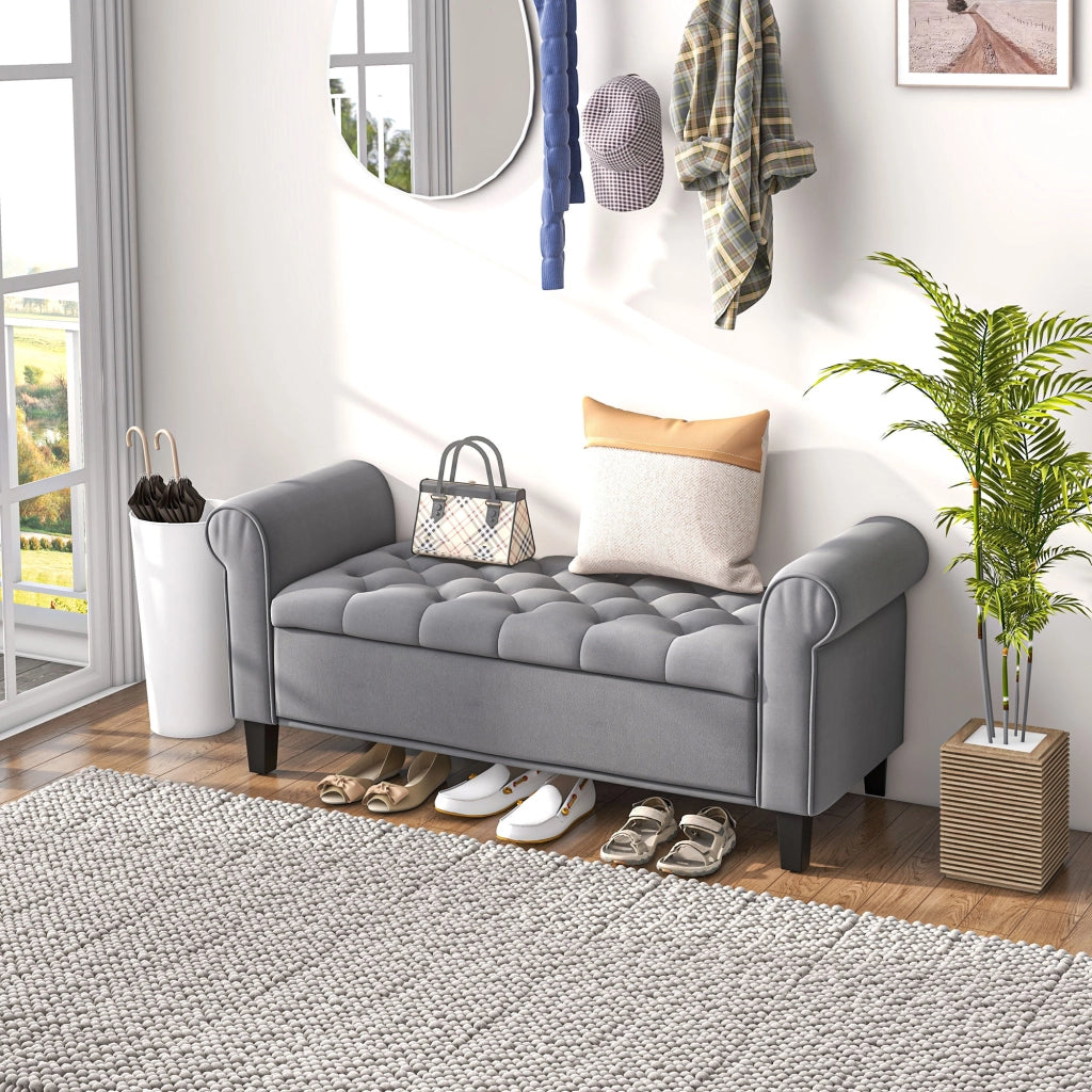 Pouf contenitore imbottito in tessuto velluto ¨C Minimal ¨C grigio 126x48.5x57 cm