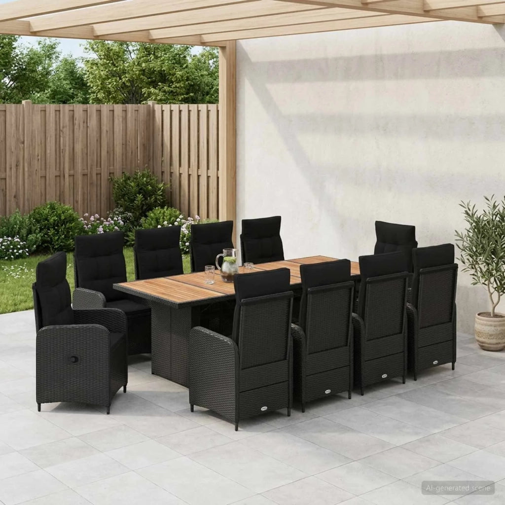 Set da pranzo per esterni 11 pz Nero polyrattan 3422372