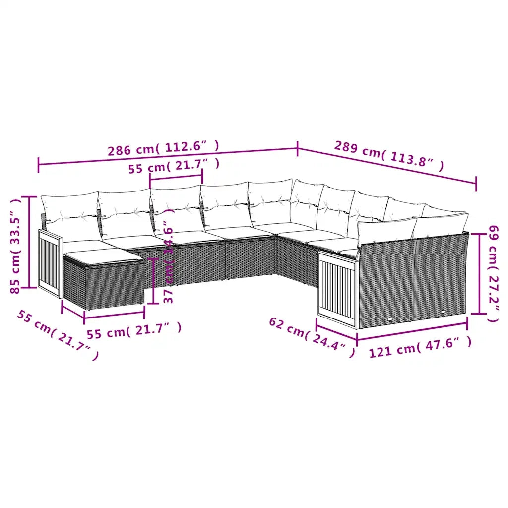 Set Divani da Giardino 11 pz con Cuscini Grigio in Polyrattan 3228252