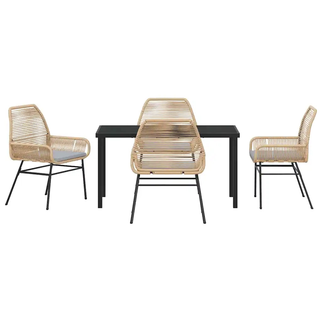 Set da Pranzo per Giardino con cuscino 5 pcs Marrone polyrattan