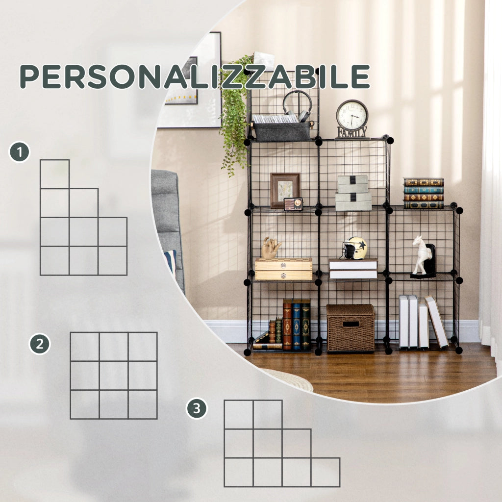 Libreria a Cubi 9 Scomparti ¨C Xylo ¨C Metallo e PP Nero 35x35x35 cm