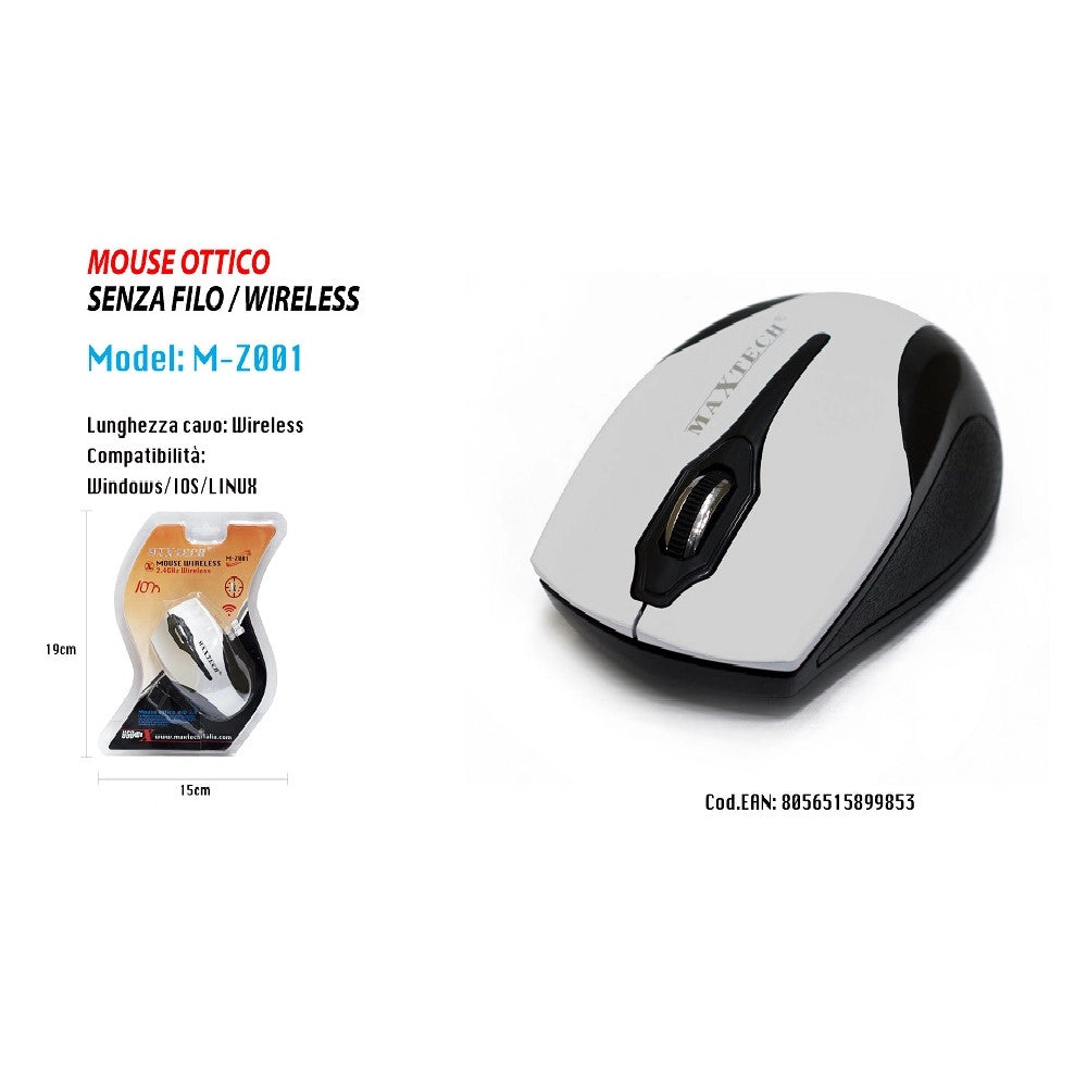 Trade Shop - Mouse Wifi Pc Computer Usb2.0 Senza Fili Wireless 2.4 Ghz Maxtech Win-ios M-z001 -