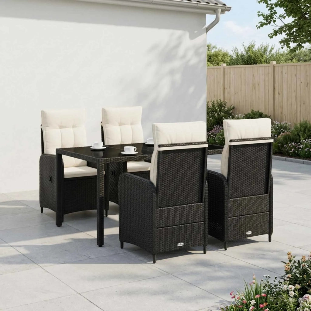 Set da pranzo per esterni 5 pz Nero e Bianco Crema polyrattan 3422300