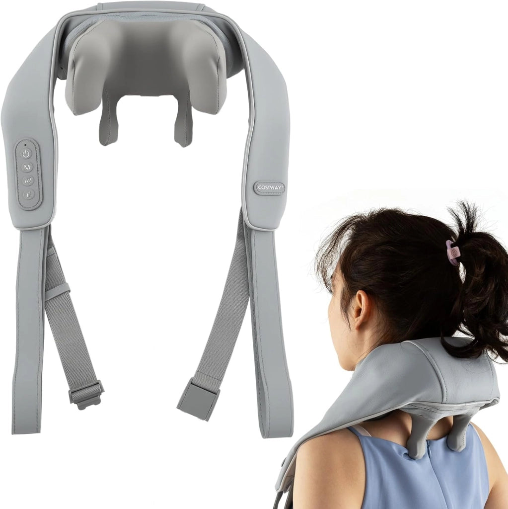 Massaggiatore Cervicale per Collo e Spalle Senza Fili con Riscaldamento, Impasto Profondo 4D dei Tessuti, 2 Modalità, 2 Livelli di Intensità e Batteria Integrata 2500 mAh (Grigio)