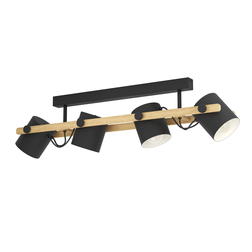 Plafoniera Vintage Hornwood Acciaio Nero 4 Luci E27