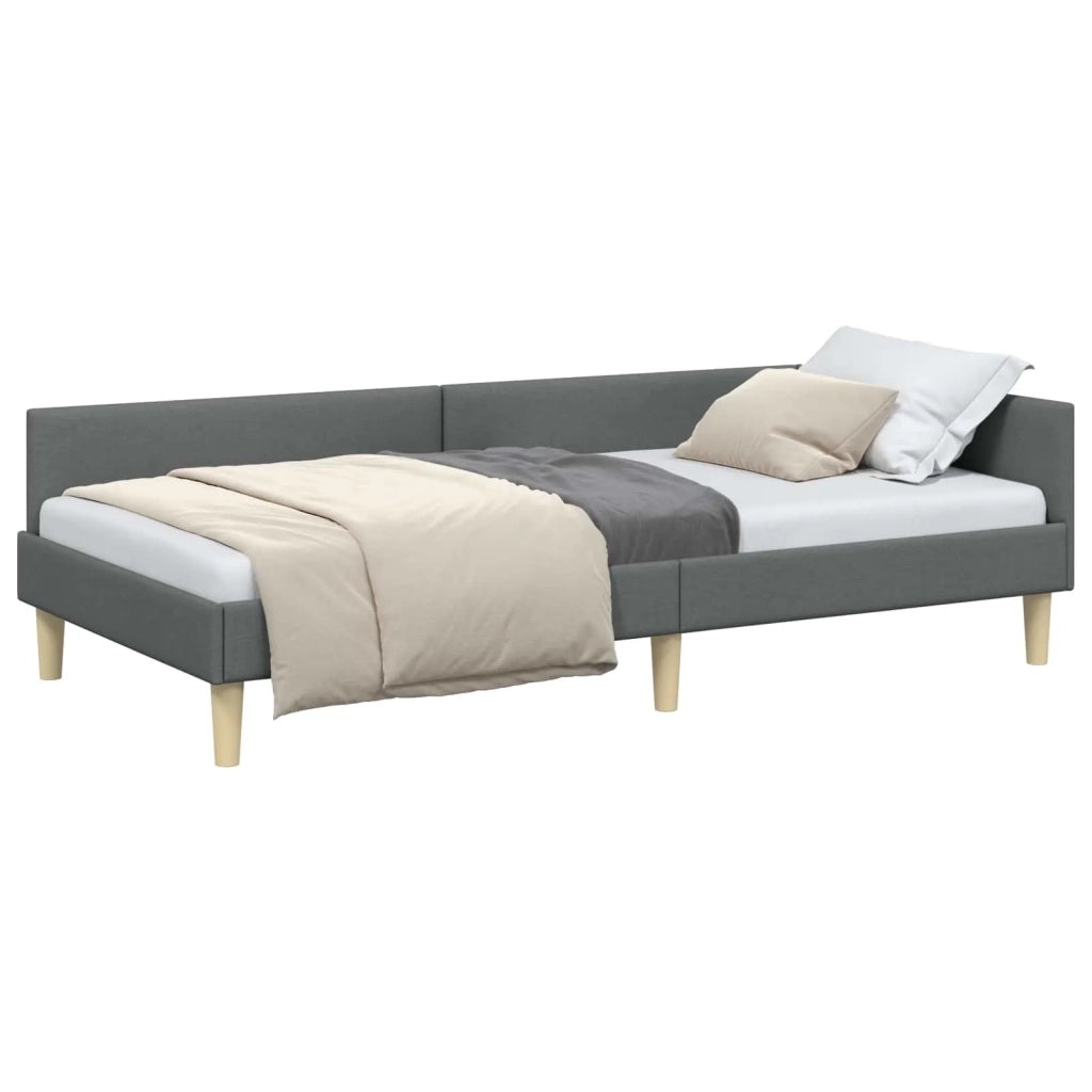 Cornice del letto ad angolo Grigio scuro 90 x 190 cm Tessuto 42016110