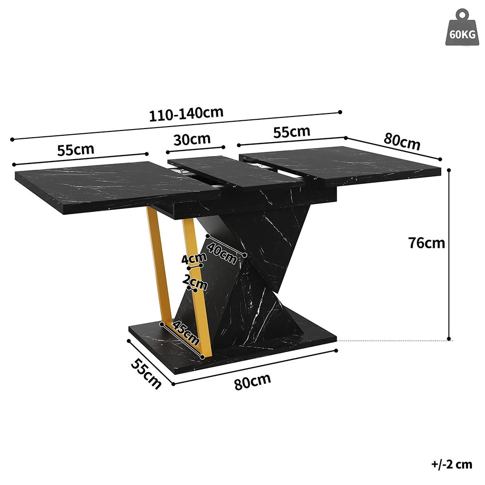 Tavolo da pranzo estensibile con illuminazione LED - Xylo - 110(140) x 80 x 76 cm - Legno nero - Per 6 persone