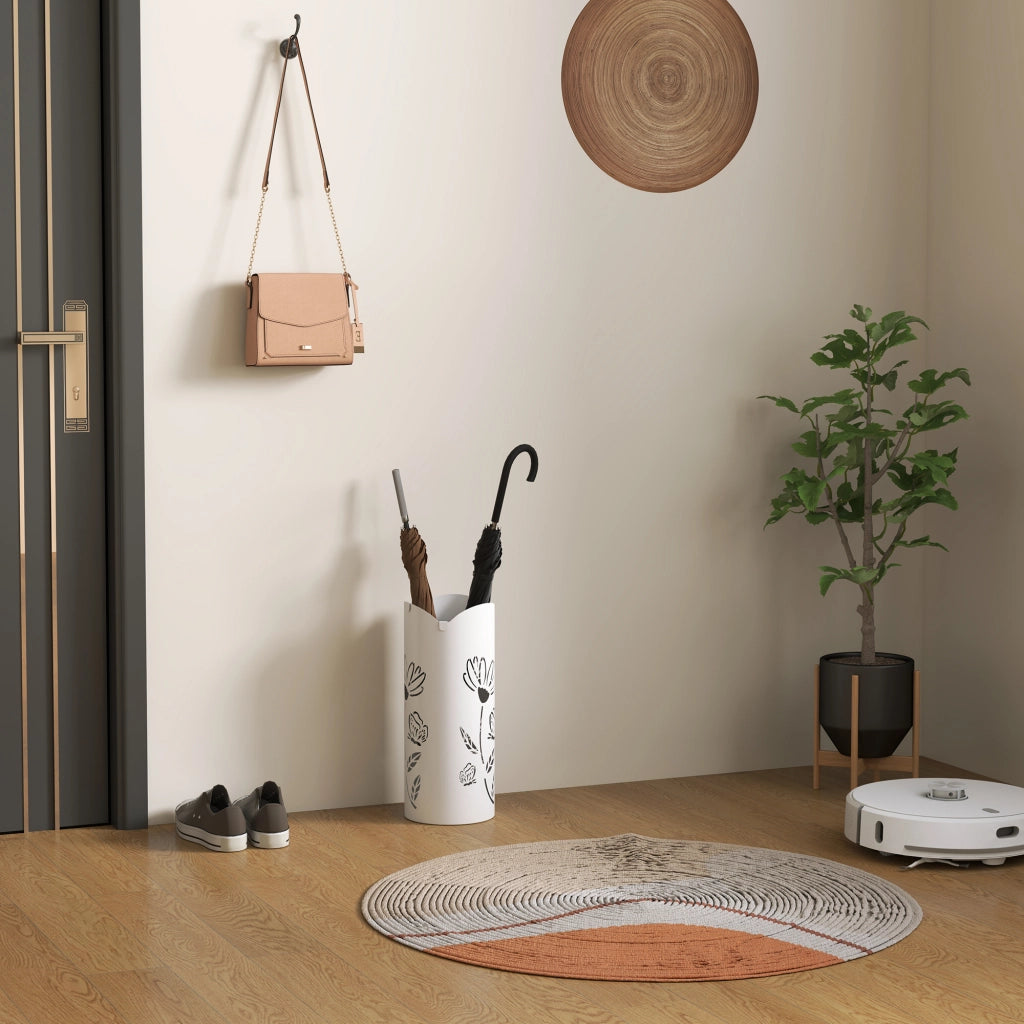 Portaombrelli in Acciaio con Ganci e Bandeja ¨C Minimal ¨C 17x17x41 cm Bianco