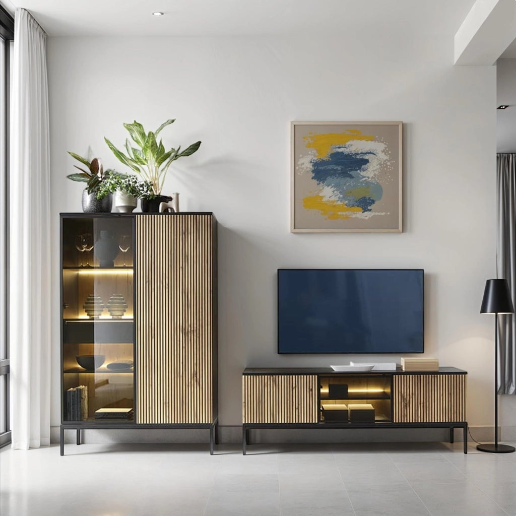 Komodee Set mobili soggiorno Laval Nero/Rovere 257x126x39 cm