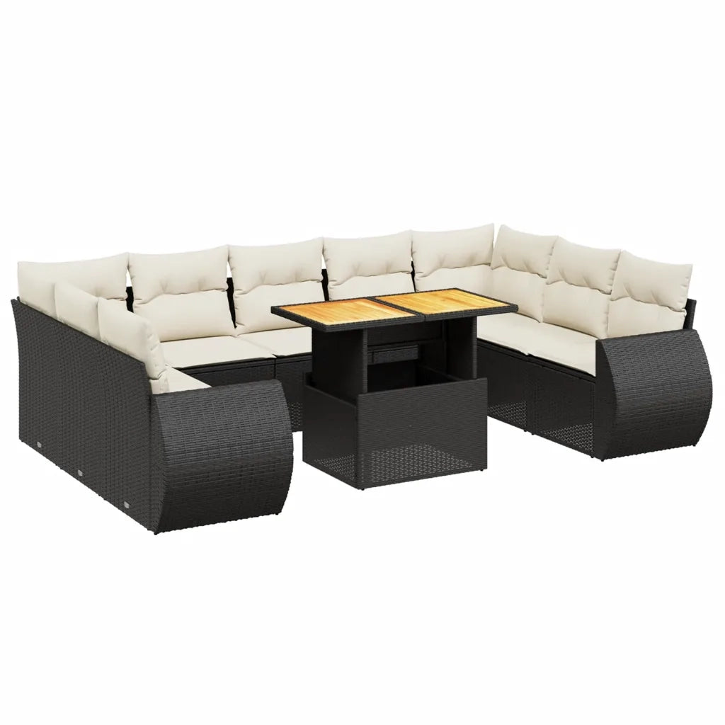 Set Divani da Giardino 10pz con Cuscini in Polyrattan Nero 3272337