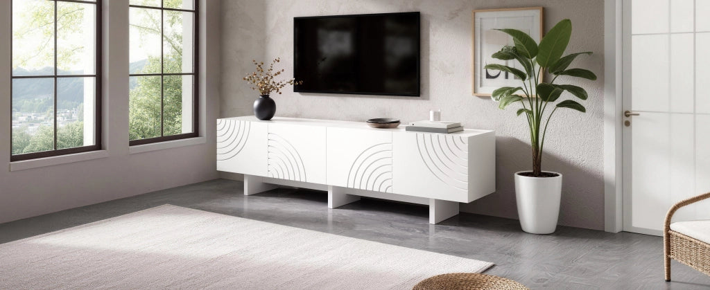 Cassettiera TV bianca in MDF e truciolare; lunghezza 170 cm